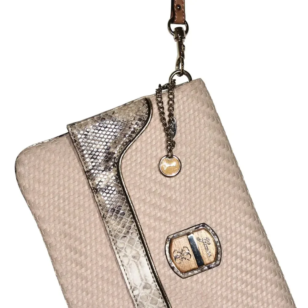 GUESS Beige and Snake Print Clutch Wristlet Large